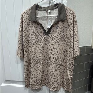 Cato Leopard Print Blouse - Brown and Tan